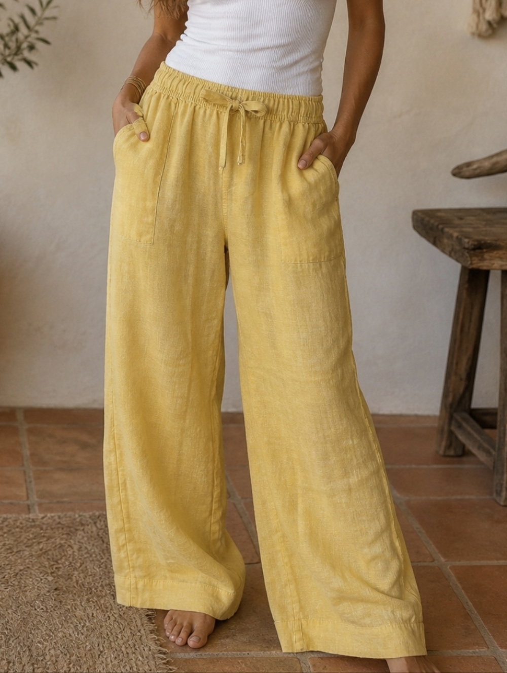 Joie Wide Leg 100% Linen Pants High Rise Butter Yellow Women's Size XL NEW